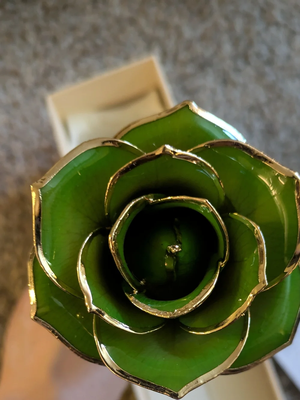 Forever Rose Green Lacquer And 24 Karat Gold Trimmed. Certificate Included.